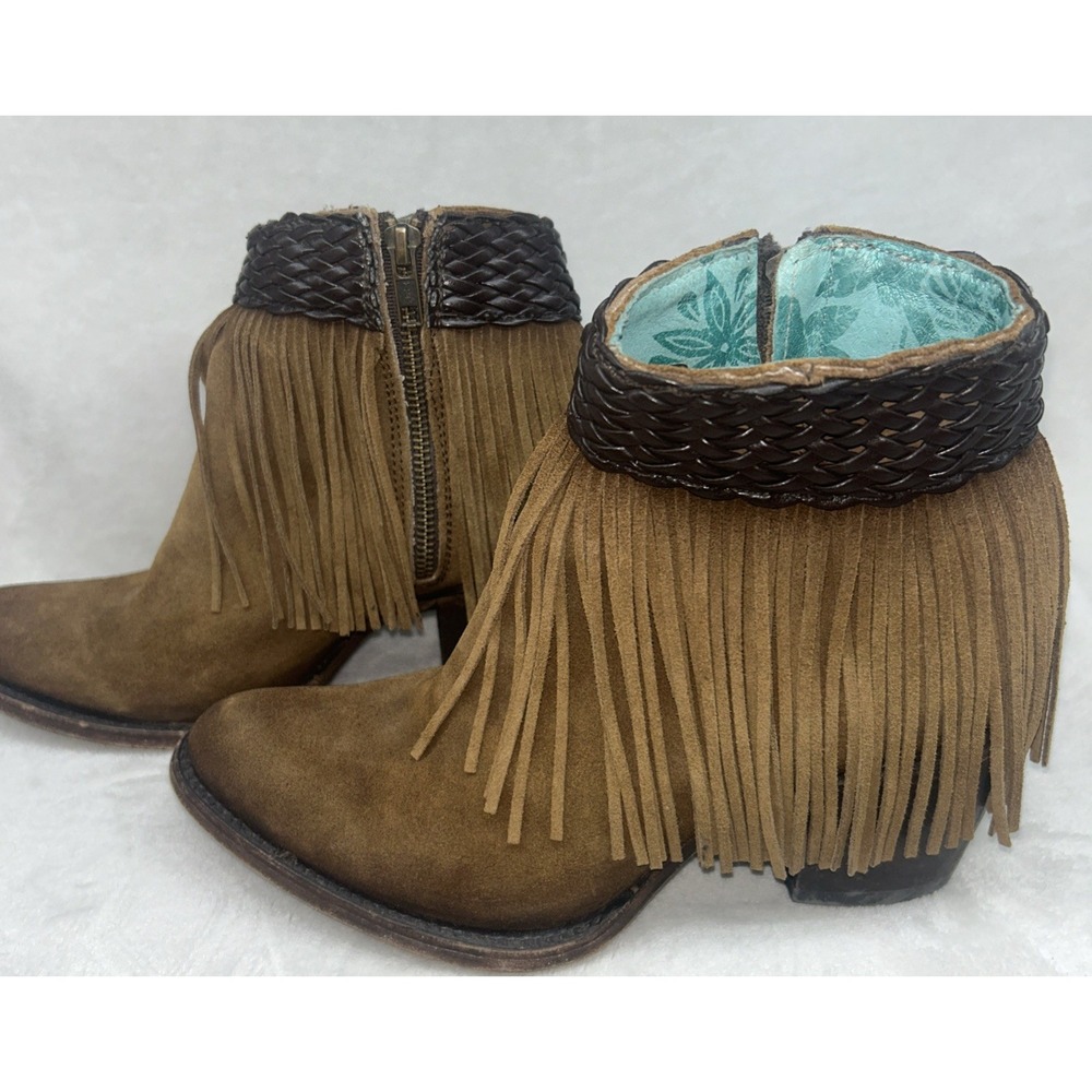 Corral Handcrafted Brown Fringed Cowboy Booties Women's Size 7, Authentic